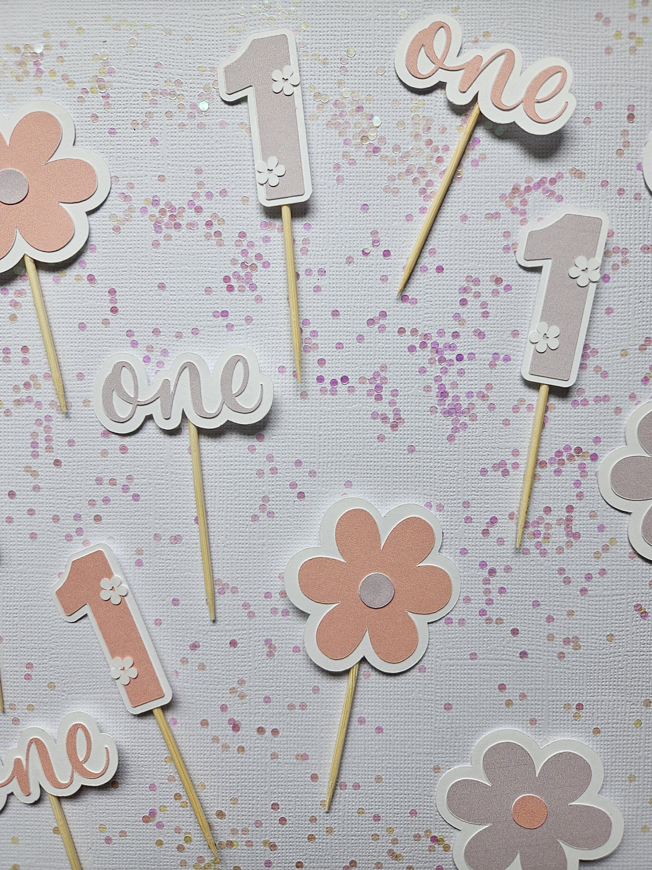 Handmade Floral Cupcake Toppers, Cake Decoration - 1st Birthday Decoration - Birthday Party Decor - Floral Crafts - Party Supplies - Thumbnail 6