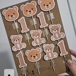Teddy Bear Cupcake Toppers | Bear Birthday Party Supplies | Kids Party Decor | Beary Cute 1st Birthday Theme | Baby Shower Theme Outlined