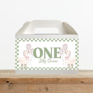 Etiqueta para caja de cartón con diseño de ganso tonto - Descarga digital - Recuerdos para fiestas infantiles - Rosa y verde imagen 4