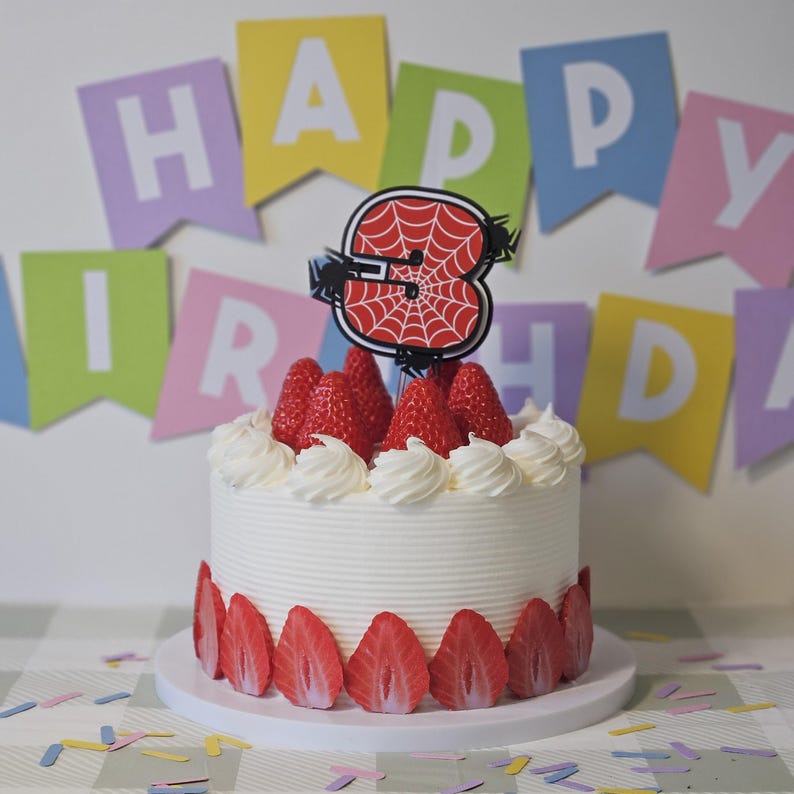 Personalised Spider Birthday Cake Topper | Spider Birthday Party Decoration | Custom Age Cake Topper image 3