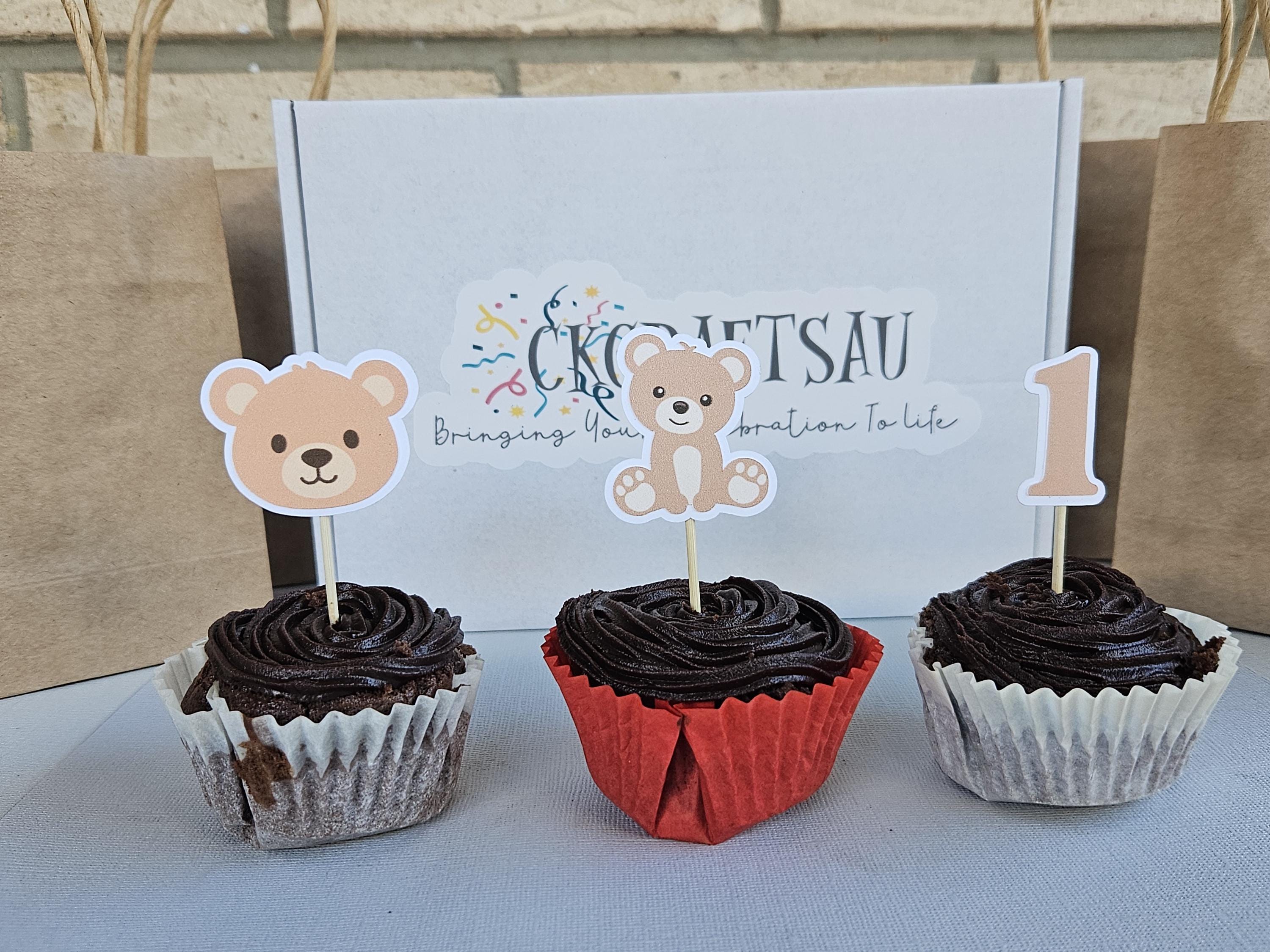 Bear Cupcake Toppers – Teddy Bear Birthday Decorations – Woodland Baby Shower Decor – Brown Bear Party Supplies – Handmade Party Toppers - Thumbnail 5