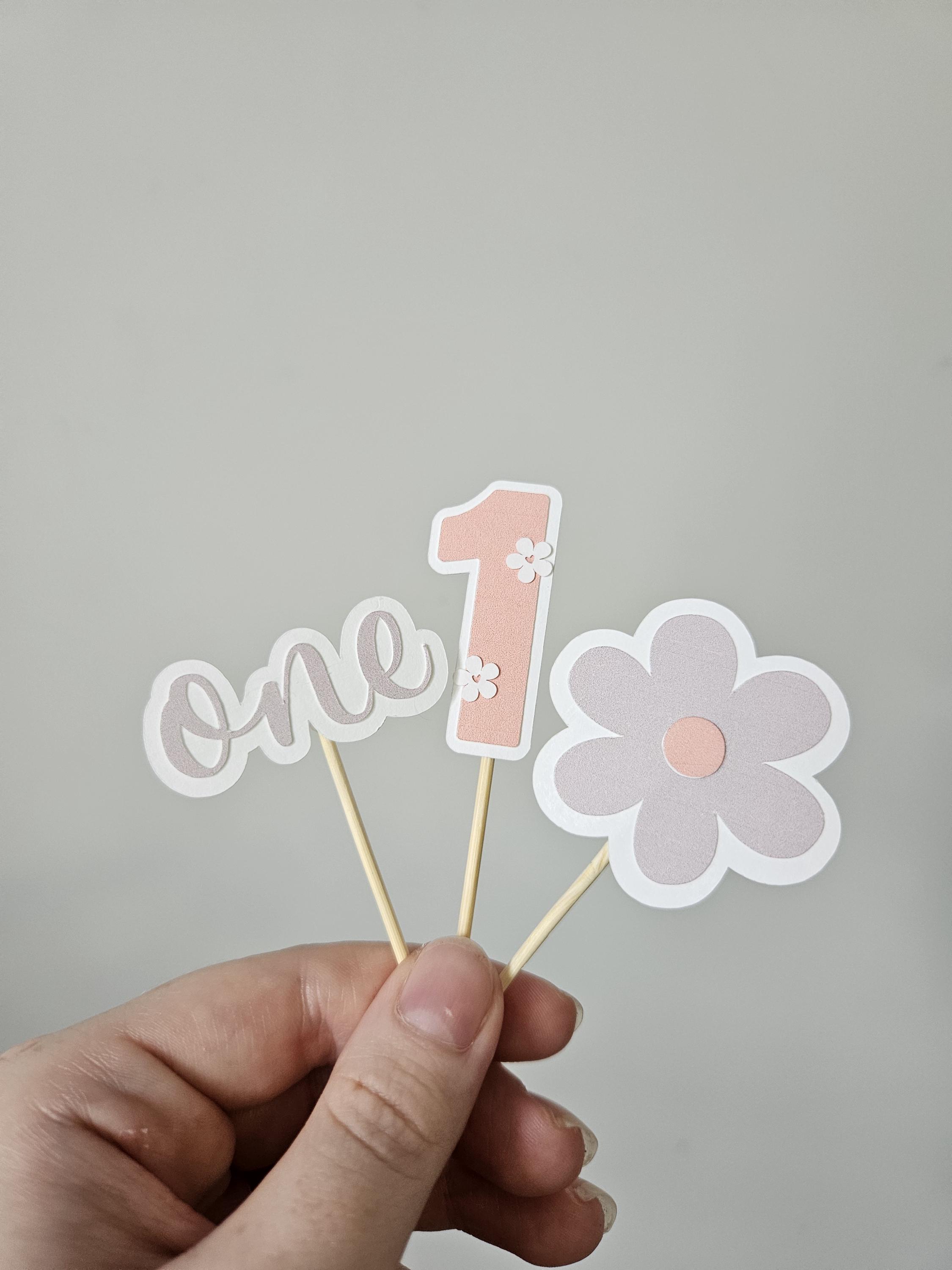 Handmade Floral Cupcake Toppers, Cake Decoration - 1st Birthday Decoration - Birthday Party Decor - Floral Crafts - Party Supplies - Thumbnail 5