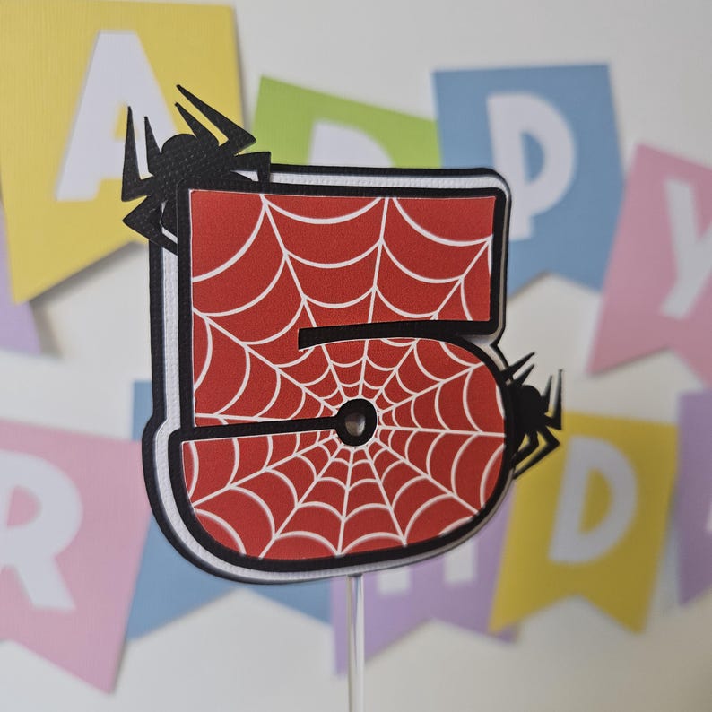 Personalised Spider Birthday Cake Topper | Spider Birthday Party Decoration | Custom Age Cake Topper image 4