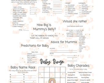 Baby shower game bundle - Digital download - Pink rainbow - Baby shower fun - 10 games
