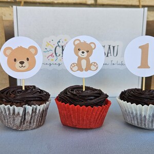 Teddy Bear Cupcake Toppers | Bear Birthday Party Supplies | Kids Party Decor | Beary Cute 1st Birthday Theme | Baby Shower Theme image 4
