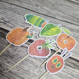 Hungry Caterpillar Cupcake Toppers, Caterpillar Birthday Party Decorations, Kids Party Decor, Storybook Birthday, Book Party Theme, Fruit image 1