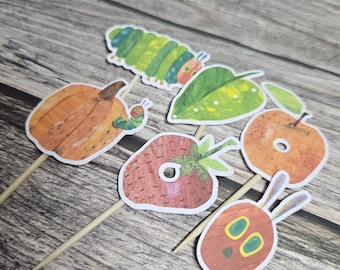 Adornos para cupcakes de La Oruga Hambrienta, Decoraciones para fiestas de cumpleaños de orugas, Decoración para fiestas infantiles, Cumpleaños de cuentos, Tema de fiesta de libros, Frutas