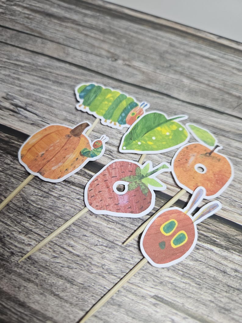 Hungry Caterpillar Cupcake Toppers, Caterpillar Birthday Party Decorations, Kids Party Decor, Storybook Birthday, Book Party Theme, Fruit image 1