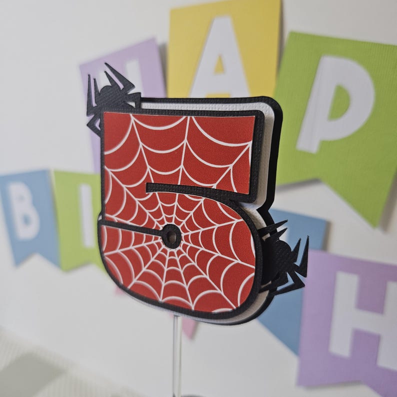 Personalised Spider Birthday Cake Topper | Spider Birthday Party Decoration | Custom Age Cake Topper image 5