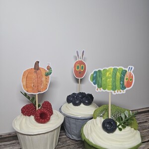 Hungry Caterpillar Cupcake Toppers, Caterpillar Birthday Party Decorations, Kids Party Decor, Storybook Birthday, Book Party Theme, Fruit image 3