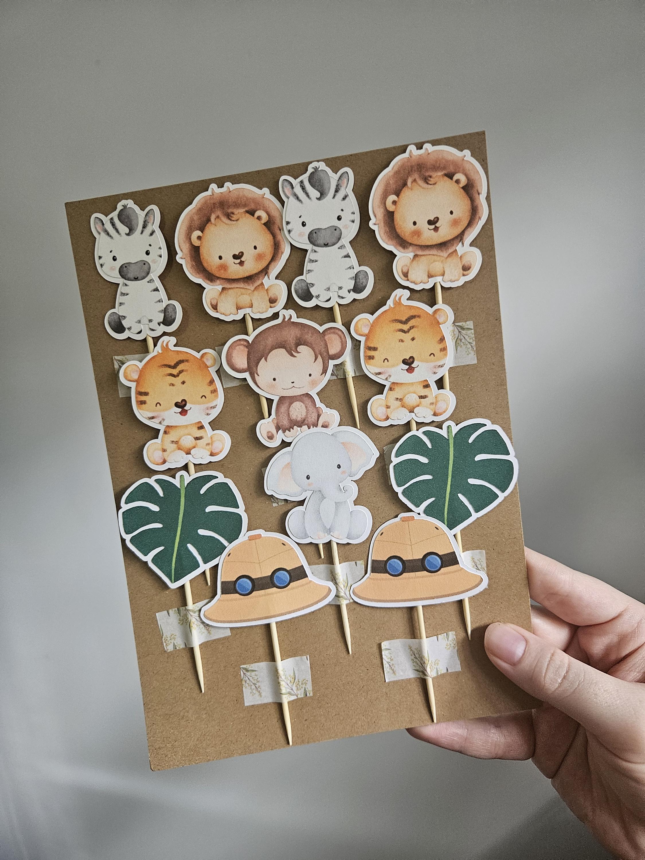 Wild One Safari Cupcake Toppers – Jungle Animal First Birthday Decor – Safari Theme Party Supplies – Wild One Cake Toppers – Handmade