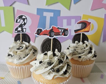 Race Car Cupcake Toppers, Racing Birthday Party Decorations for Kids
