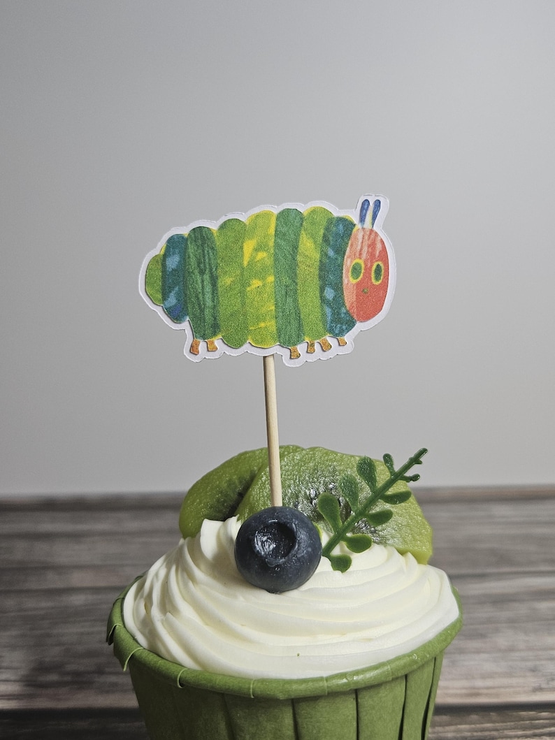 Hungry Caterpillar Cupcake Toppers, Caterpillar Birthday Party Decorations, Kids Party Decor, Storybook Birthday, Book Party Theme, Fruit image 2