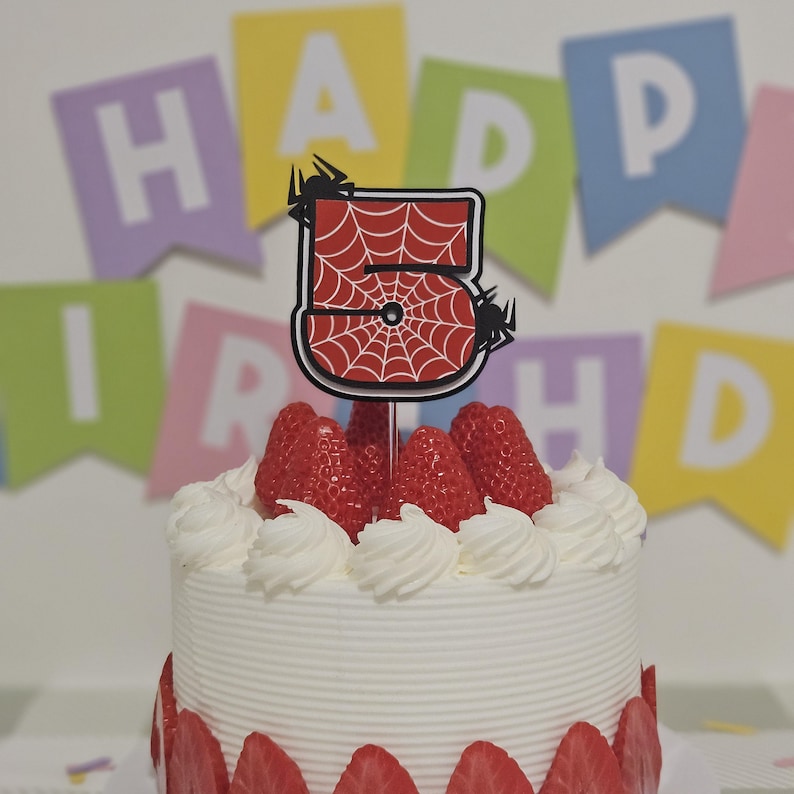 Personalised Spider Birthday Cake Topper | Spider Birthday Party Decoration | Custom Age Cake Topper image 1