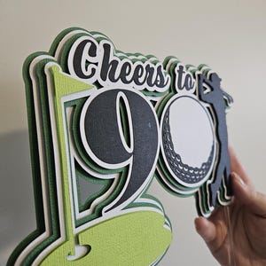 Golfnummer taarttopper | Gepersonaliseerde golf verjaardagstaarttopper | Hole-in-one feestdecoratie | Taarttopper met leeftijd op maat | Golfthemafeest afbeelding 4