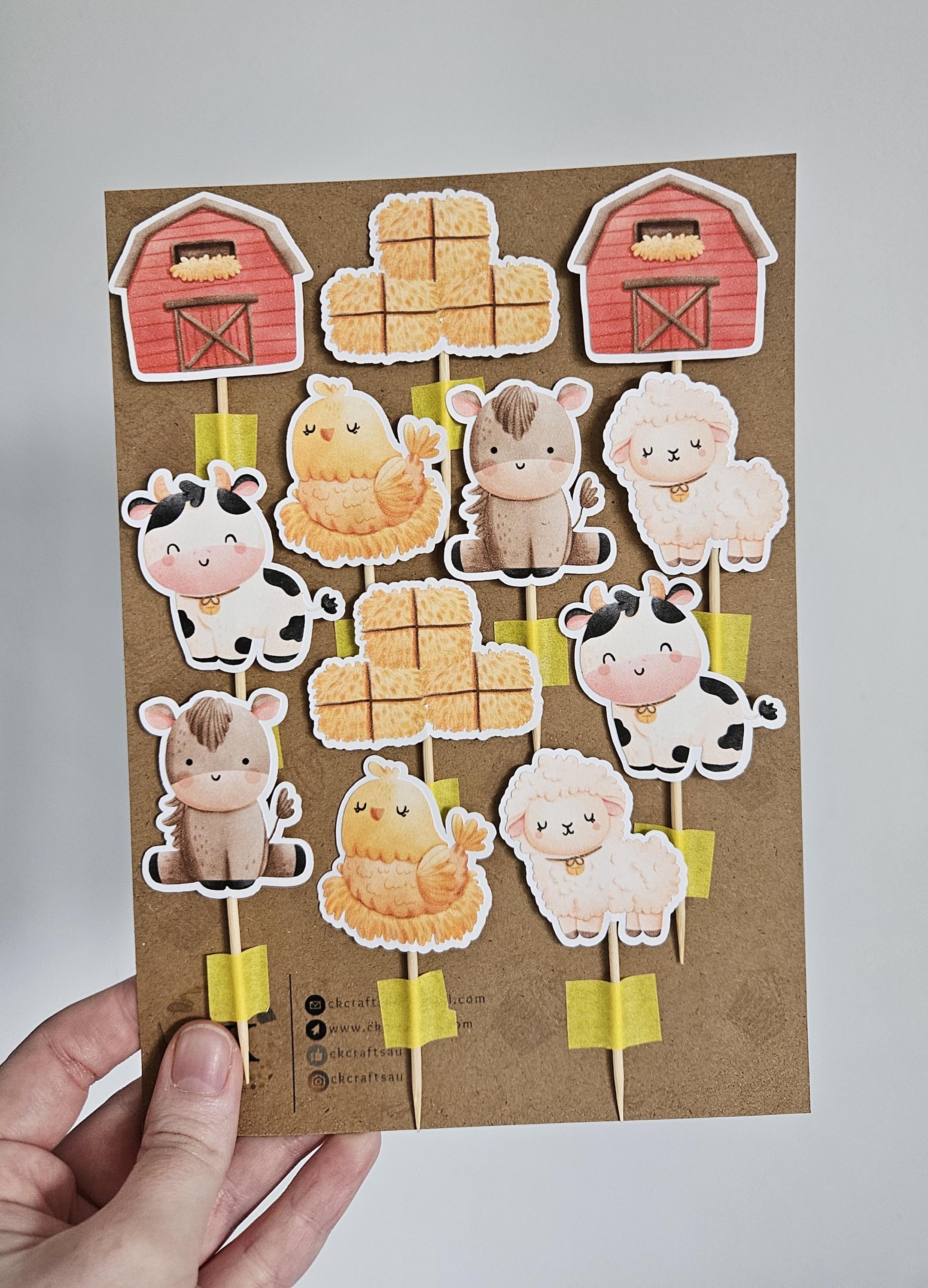 Farm Themed Cupcake Toppers – Hay & Barn Animals – 1st Birthday or Baby Shower Decor - Handcrafted Cake Decor - Kids Party Decor