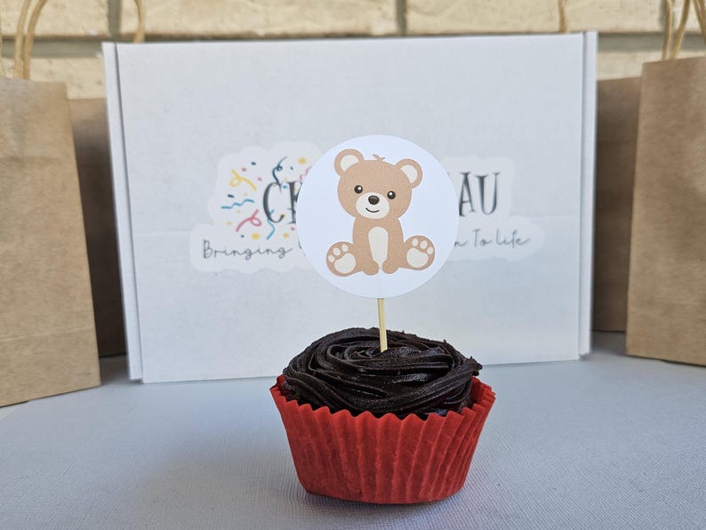 Teddy Bear Cupcake Toppers | Bear Birthday Party Supplies | Kids Party Decor | Beary Cute 1st Birthday Theme | Baby Shower Theme image 6