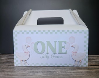 Caja de regalos para fiestas de One Silly Goose / Caja de golosinas Gable / Artículos para fiestas de cumpleaños / Temática de animales de granja / Cajas de golosinas para fiestas