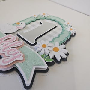 Taarttopper met een gekke gans | Gans-taartdecoratie voor de eerste verjaardag | Verjaardagsfeestdecoratie | Taarttopper met gepersonaliseerde naam en leeftijd afbeelding 3