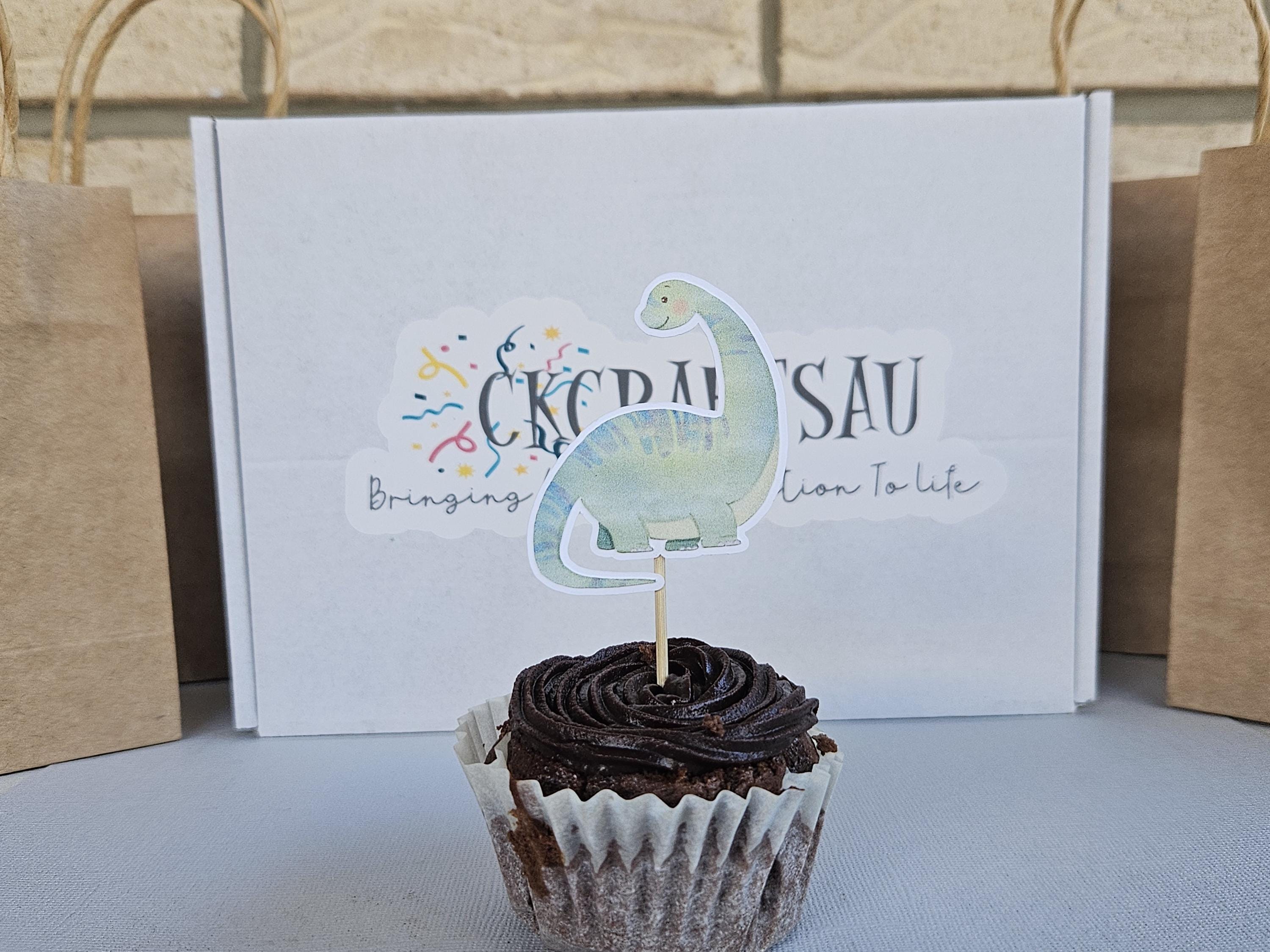 Dinosaur Cupcake Toppers – Dino Birthday Party Decorations – T-Rex Triceratops Stegosaurus – Roarsome Party Supplies – Custom Dino Toppers - Thumbnail 4