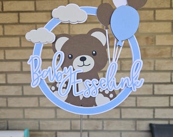 Aangepaste beer taarttopper, gepersonaliseerde taarttopper, teddybeer feestdecoratie, babyshower decor, bohoo babyshowerthema, leuke taarttopper