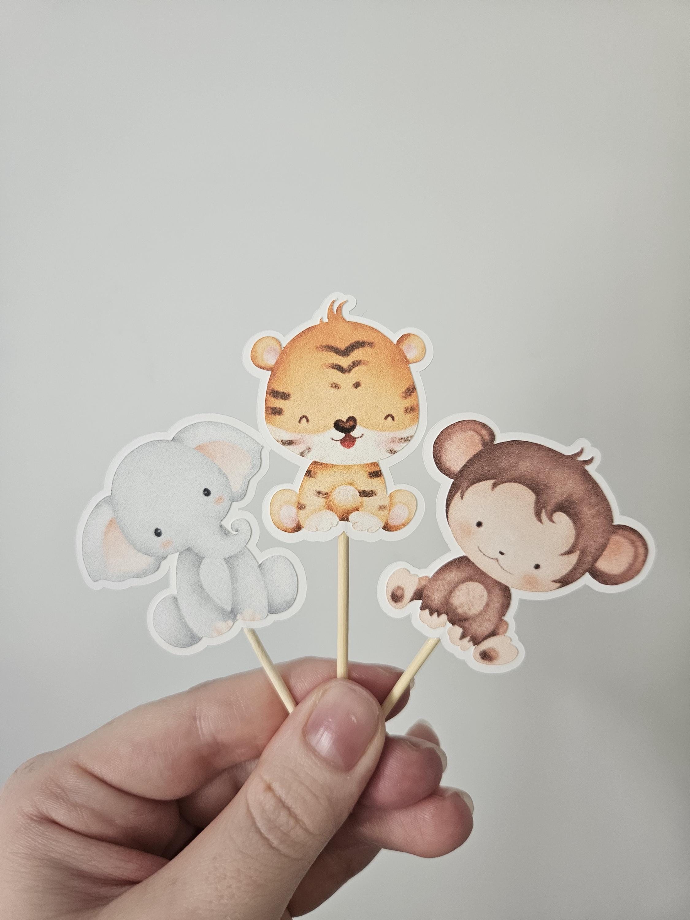 Wild One Safari Cupcake Toppers – Jungle Animal First Birthday Decor – Safari Theme Party Supplies – Wild One Cake Toppers – Handmade - Thumbnail 7