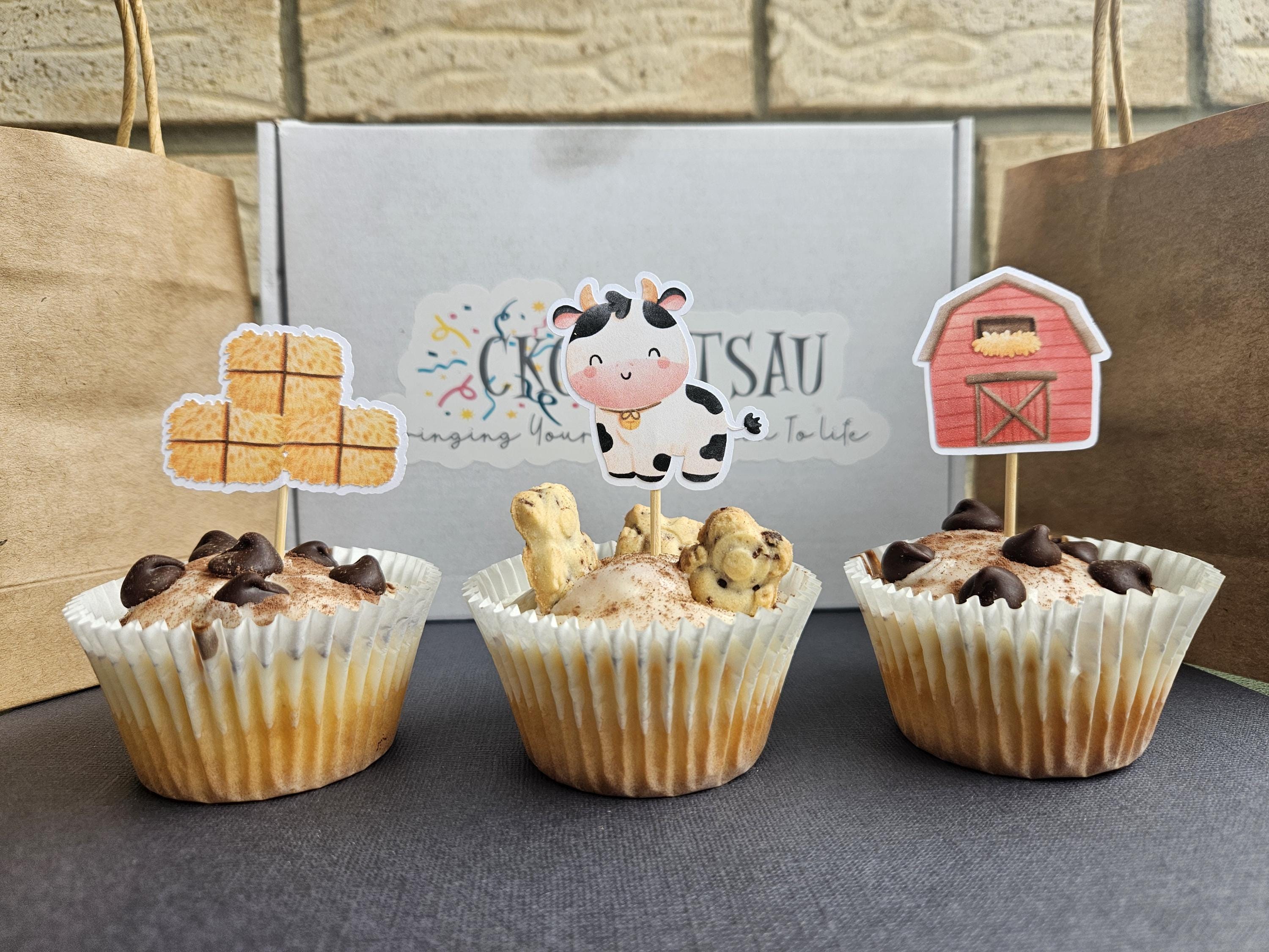 Farm Themed Cupcake Toppers – Hay & Barn Animals – 1st Birthday or Baby Shower Decor - Handcrafted Cake Decor - Kids Party Decor - Thumbnail 3