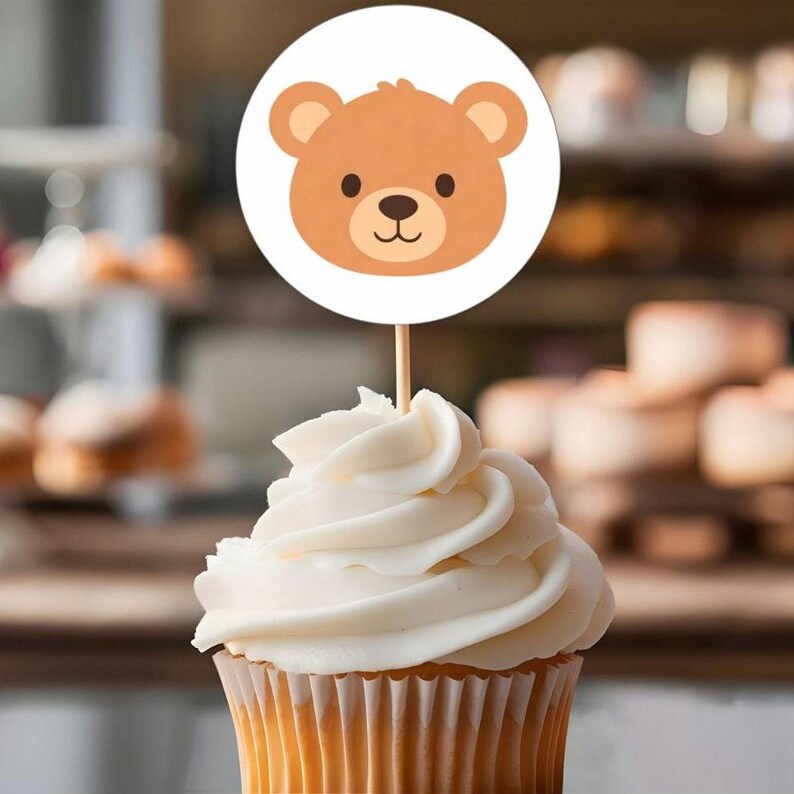 Teddy Bear Cupcake Toppers Digital Download Template | Editable Birthday Party Decor | Printable | Kids Party Decor image 5