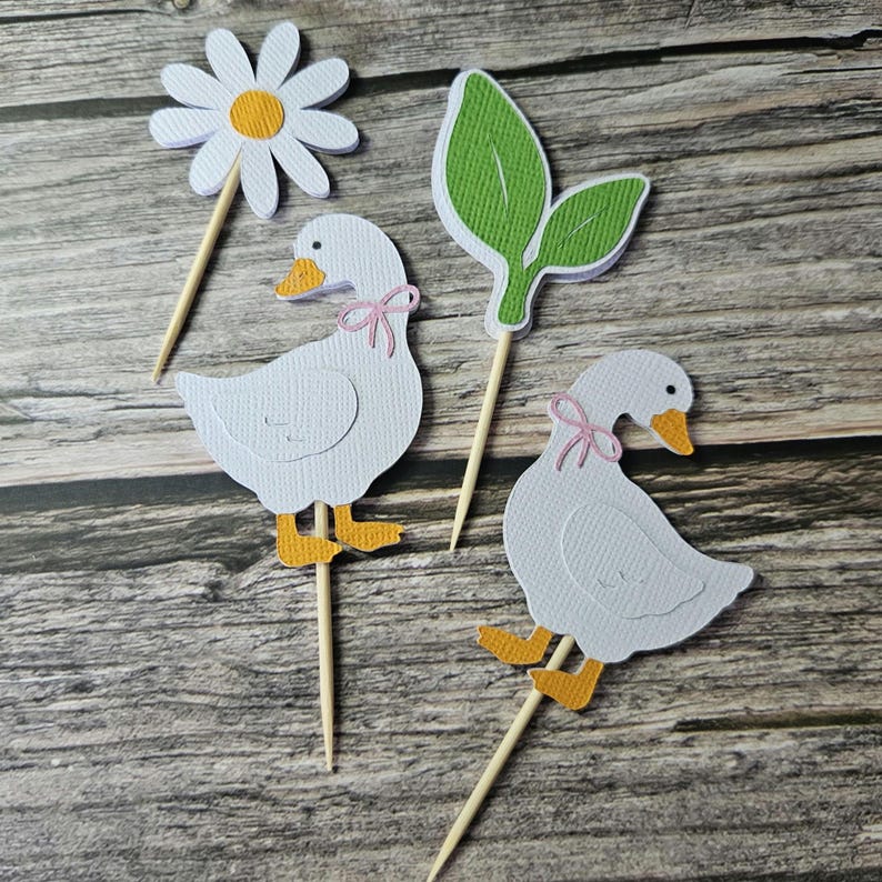 One Silly Goose Cupcake Toppers | Fun Kids Birthday Party Cake Decorations | Farm Animal Theme | Baby Shower Decor | 1st Birthday Theme image 2