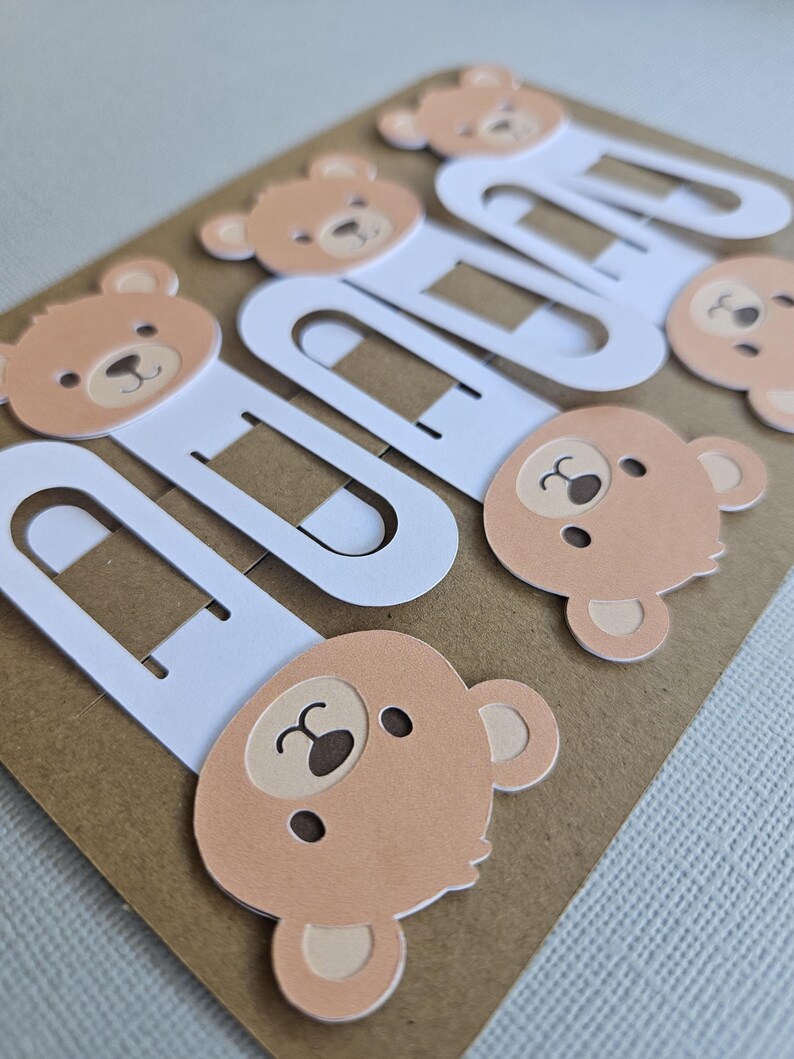 zoomed in angle of cardstock bear bookmarks