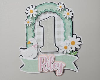 One Silly Goose Cake Topper | Goose First Birthday Cake Decoration | ONE Birthday Party Decor | Custom Name & Age Cake Topper