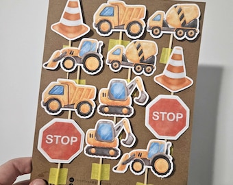 Construction Party Cupcake Toppers, Builder Birthday Theme, Construction Party Decor, Kids Birthday Decor, Digger Party, Truck Birthday