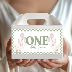 Etiqueta para caja de cartón con diseño de ganso tonto - Descarga digital - Recuerdos para fiestas infantiles - Rosa y verde imagen 5