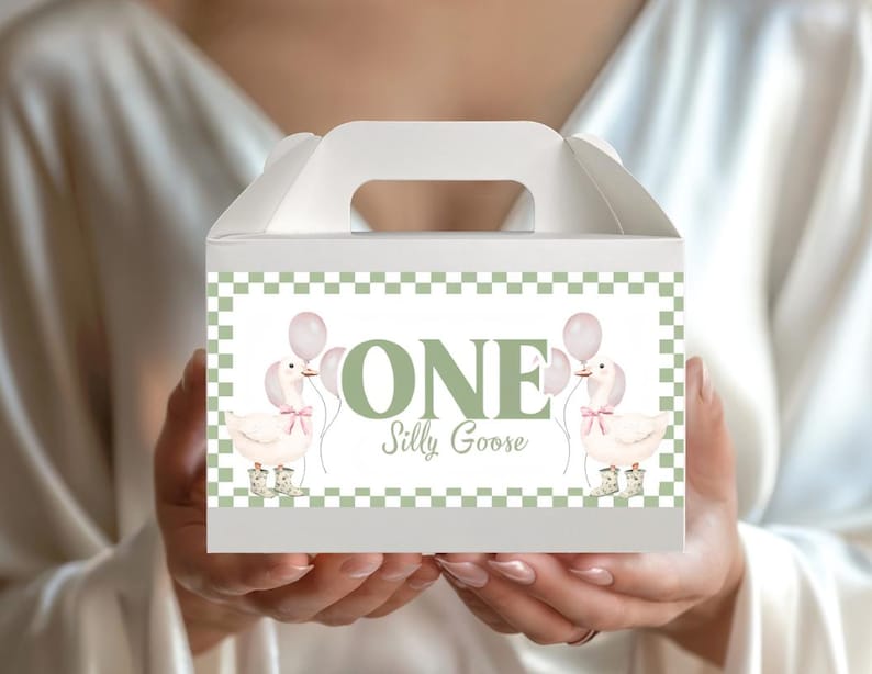 Etiqueta para caja de cartón con diseño de ganso tonto - Descarga digital - Recuerdos para fiestas infantiles - Rosa y verde imagen 5