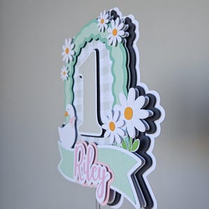 Taarttopper met een gekke gans | Gans-taartdecoratie voor de eerste verjaardag | Verjaardagsfeestdecoratie | Taarttopper met gepersonaliseerde naam en leeftijd afbeelding 6
