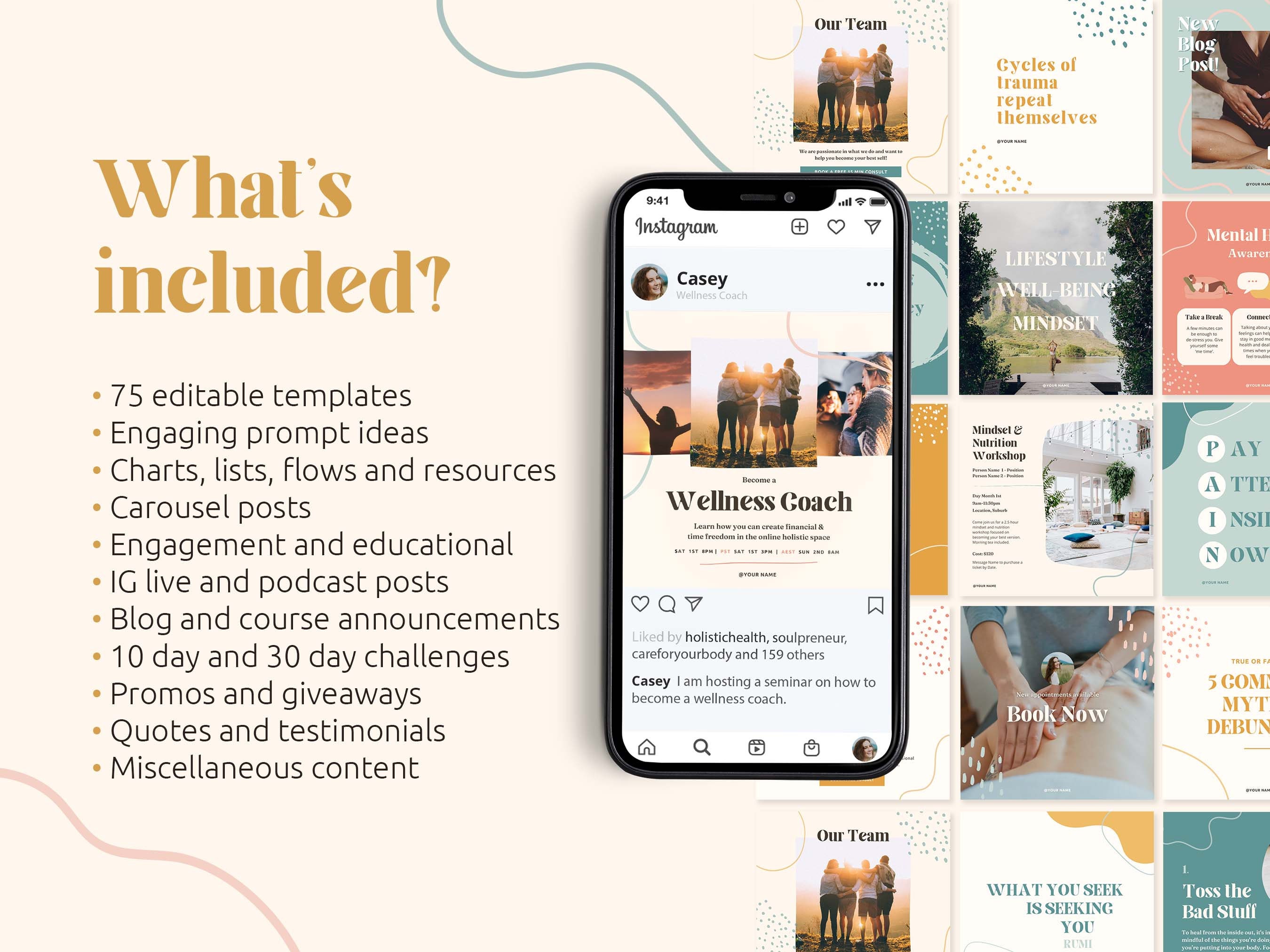 75 Wellness Coach Instagram Posts | Colorful Square Canva Templates ...