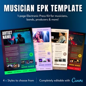 Bundel elektronische perskit | EPK van 1 pagina voor muzikanten, rappers, singer-songwriters, producers, dj's, bands, hiphop- en indieartiesten | Canvas