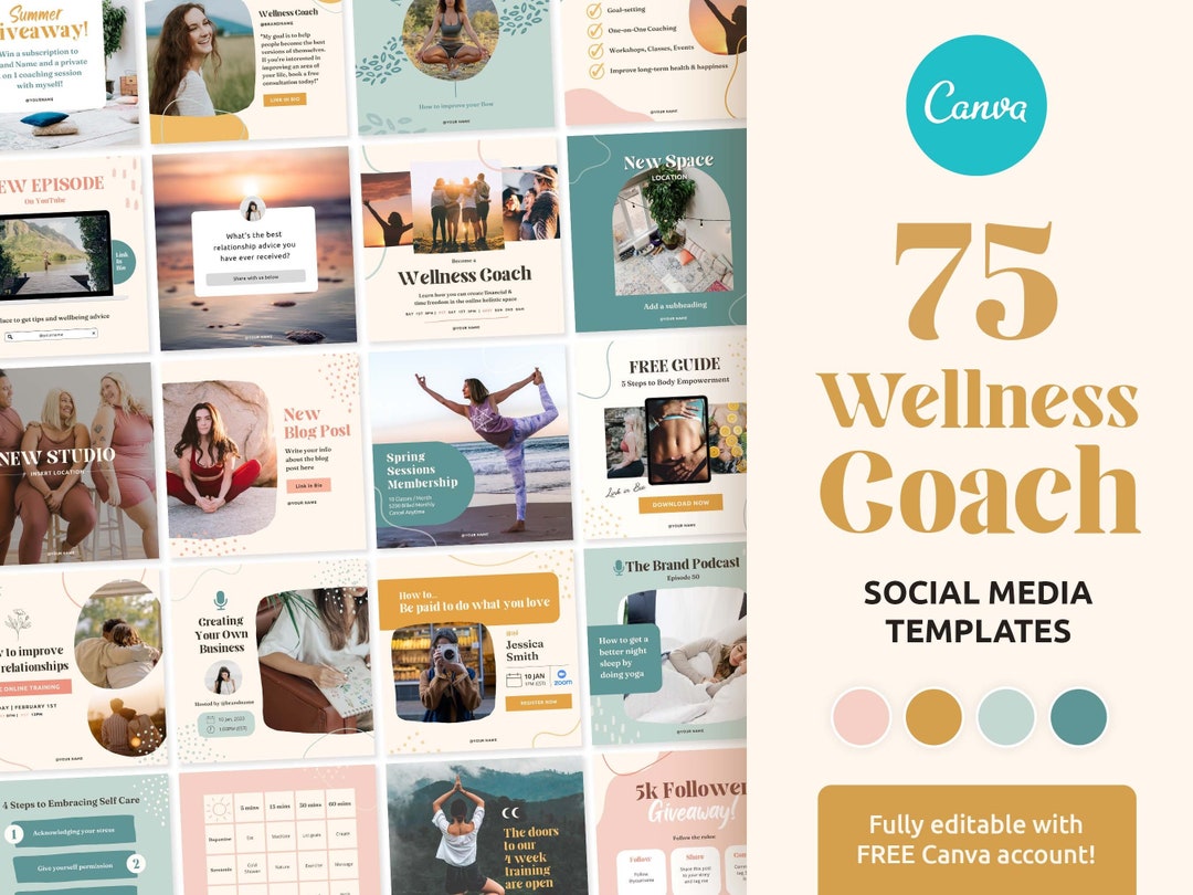 75 Wellness Coach Instagram Posts | Colorful Square Canva Templates ...