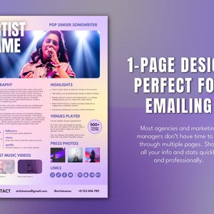 Electronic Press Kit Bundle | 1-page EPK for Musicians, Rappers, Singer ...