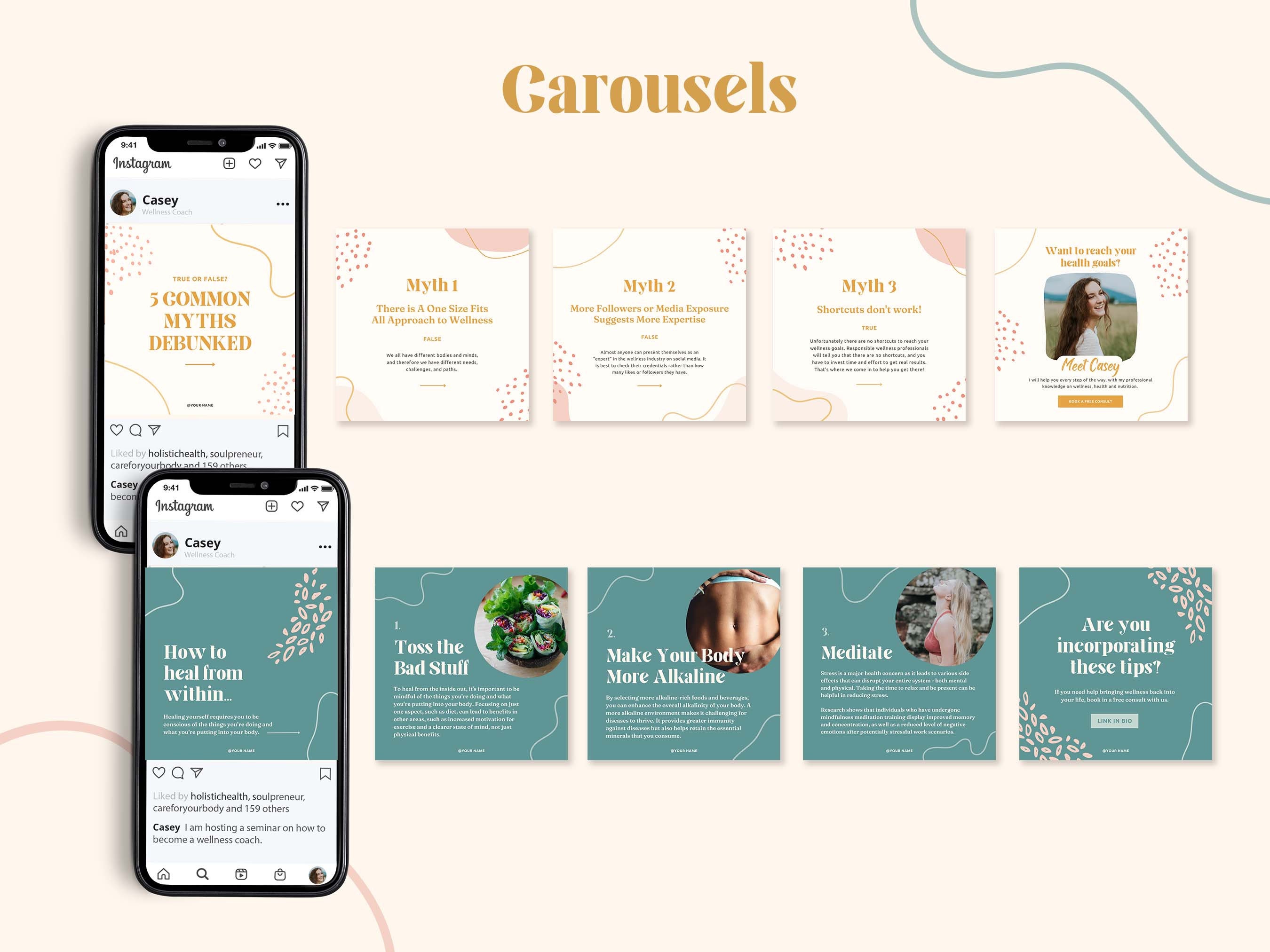 75 Wellness Coach Instagram Posts | Colorful Square Canva Templates ...