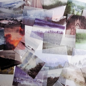 Naklejki inspirujące: natura, fotografia, scena miejska, literatura. Cienkie washi, 30+ sztuk, artykuły do dziennika, naklejki do dziennika Bullet