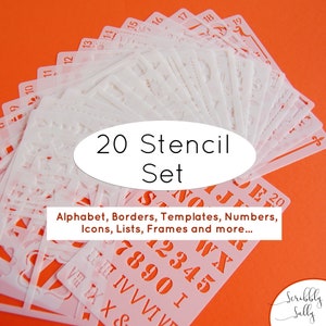 20 Stencil Set, Journal Template for Bujo, A5, 2 int&#39;l shipping rates