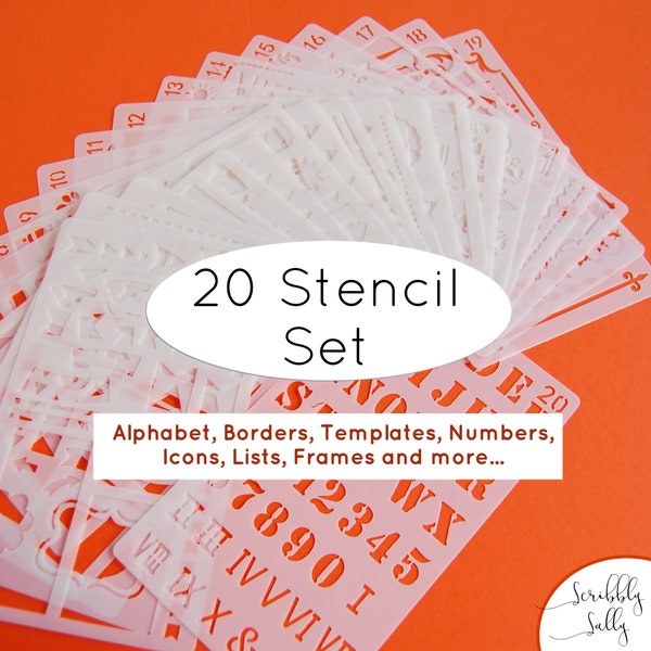 20 Stencil Set, Journal Template for Bujo, A5, 2 int'l shipping rates