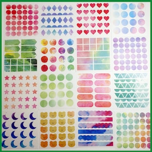 Stickervel, 400+ washi-stickers voor planner/Bullet Journal, aquarelstijl voor een gecoördineerde look, veel vormen, 2 internationale tarieven