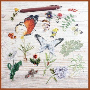Large Butterfly and Floral stickers for Planner, 20+ unique designs (No duplicate), Thin transparent Vinyl, 2 int&#39;l shipping rates