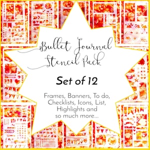 Bullet Journal Schablonen Set, 12er Set, Organisiere deinen Bujo Planer, Ränder, Rahmen, Symbole, Highlights, Checklisten