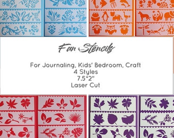 Stencil Pack for Walls, Furniture, Journaling, 8x/packs, Borders and Fun Pattern, Kids' Craft, Card Making, Animal/Fantasy/Botanical/Floral