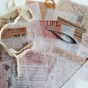 Junk Journal Supplies, papel decorativo estilo vintage, 12 diseños únicos en papel/vitela, 10 x 14 cm (4 x 5,5"), 24 hojas, decoupage, fabricación de tarjetas