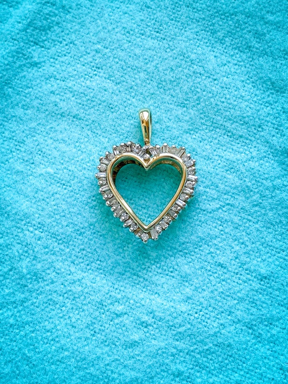 14K Yellow Diamond Heart Pendant - image 1
