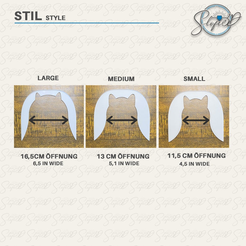May include: Three white fabric headbands with different sizes: large, medium, and small. The headbands are shown on a wooden background. The headbands have a 16.5 cm, 13 cm, and 11.5 cm opening, respectively. The headbands are also labeled with the corresponding measurements in inches: 6.5 inches, 5.1 inches, and 4.5 inches.